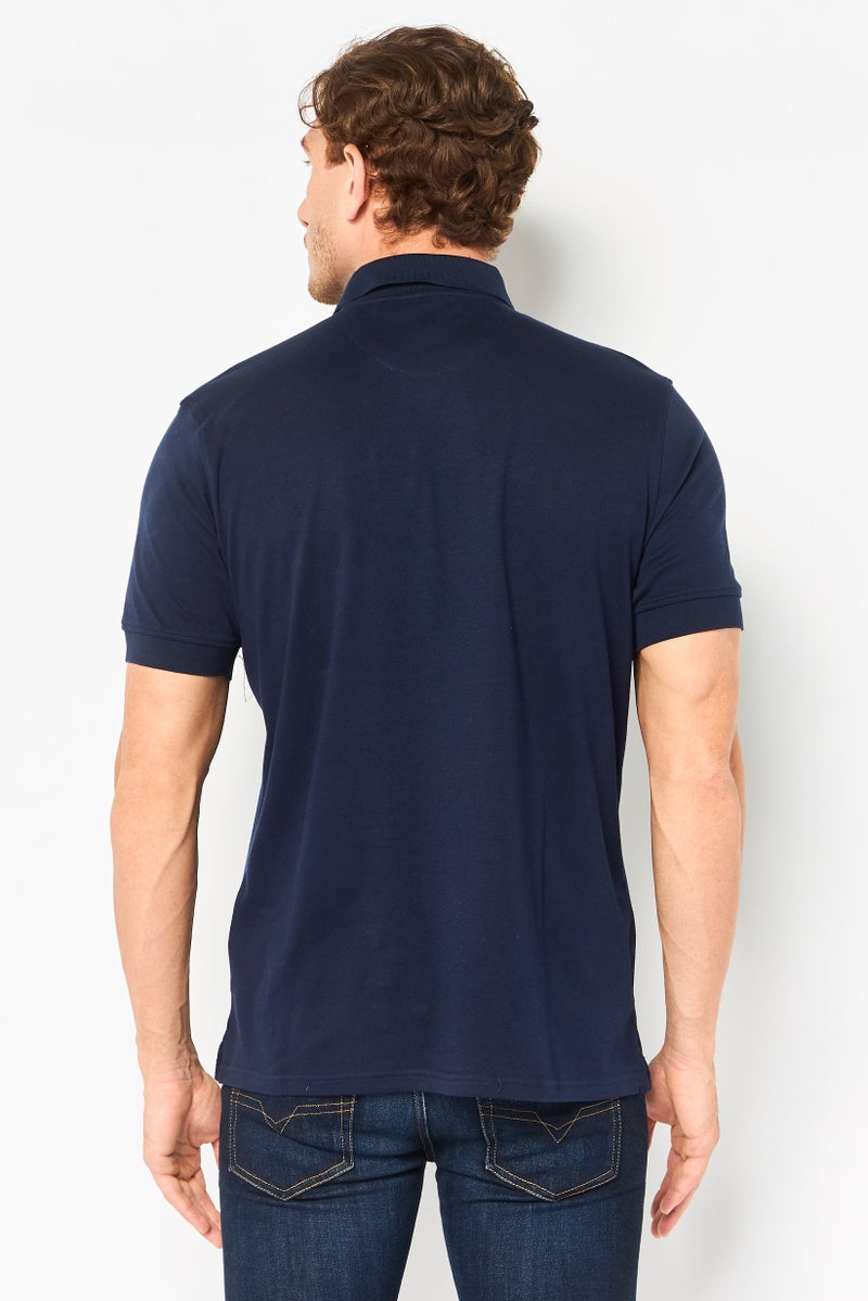 Chaps Men Regular Fit Brand Logo Short Sleeve Polo Shirt, Navy - Image 4